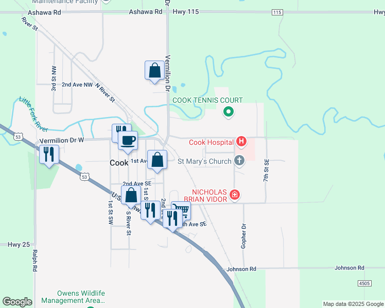 map of restaurants, bars, coffee shops, grocery stores, and more near 151 4th Street Southeast in Cook