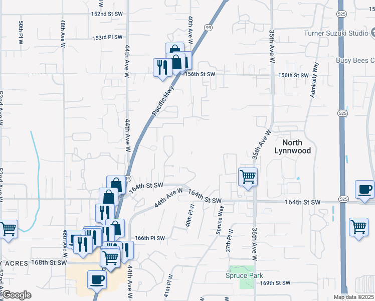 map of restaurants, bars, coffee shops, grocery stores, and more near 4015 164th Street Southwest in Lynnwood