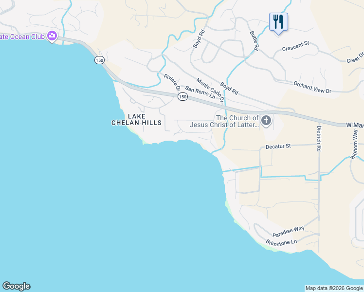 map of restaurants, bars, coffee shops, grocery stores, and more near 233 Key Lane in Chelan