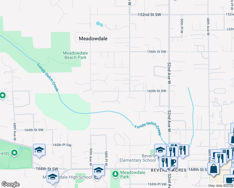 map of restaurants, bars, coffee shops, grocery stores, and more near 15921 60th Avenue West in Edmonds