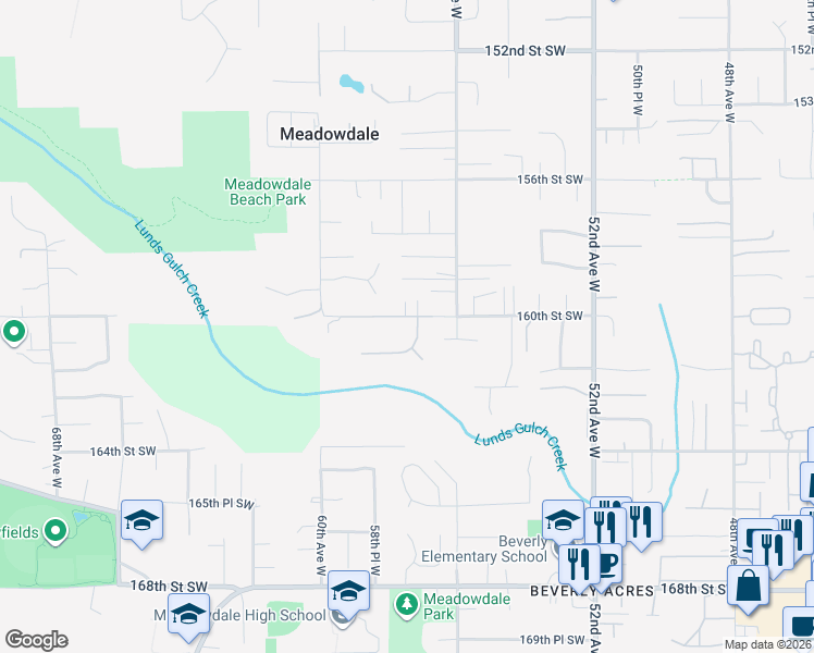 map of restaurants, bars, coffee shops, grocery stores, and more near 15921 60th Avenue West in Edmonds