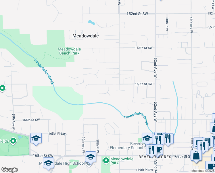 map of restaurants, bars, coffee shops, grocery stores, and more near 15921 60th Avenue West in Edmonds