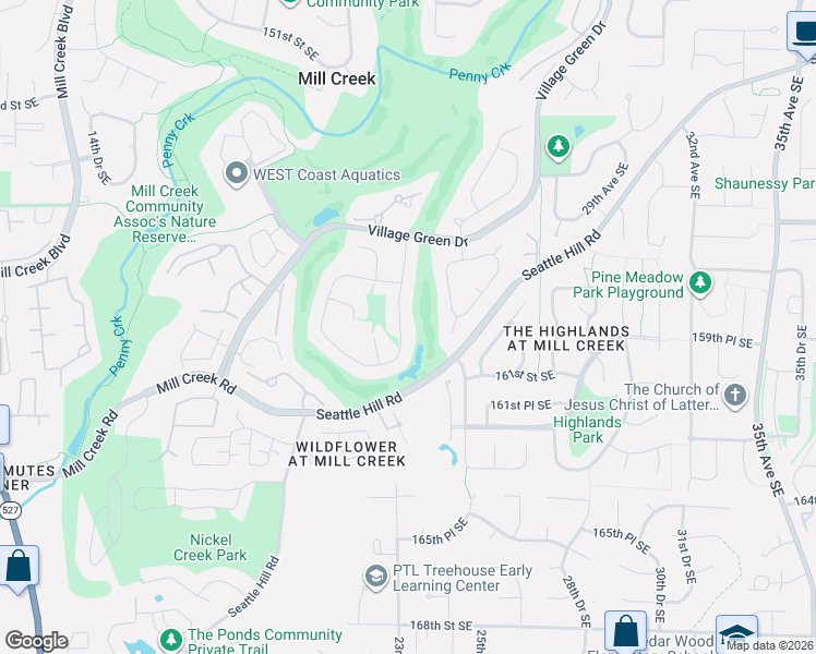 map of restaurants, bars, coffee shops, grocery stores, and more near 15905 23rd Lane Southeast in Mill Creek