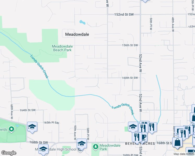 map of restaurants, bars, coffee shops, grocery stores, and more near 5723 160th Street Southwest in Edmonds