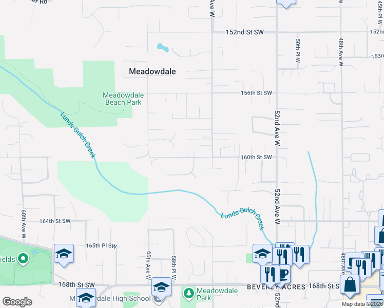 map of restaurants, bars, coffee shops, grocery stores, and more near 5711 160th Street Southwest in Edmonds
