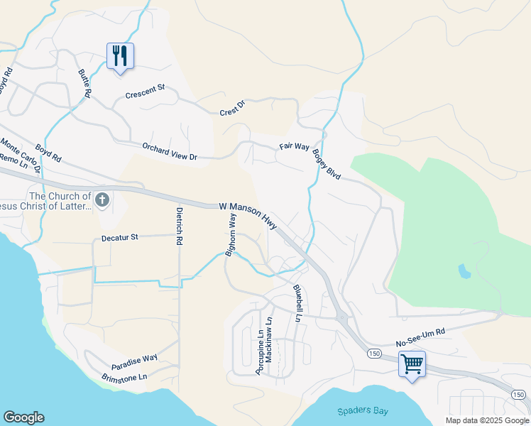 map of restaurants, bars, coffee shops, grocery stores, and more near 142 Washington 150 in Chelan