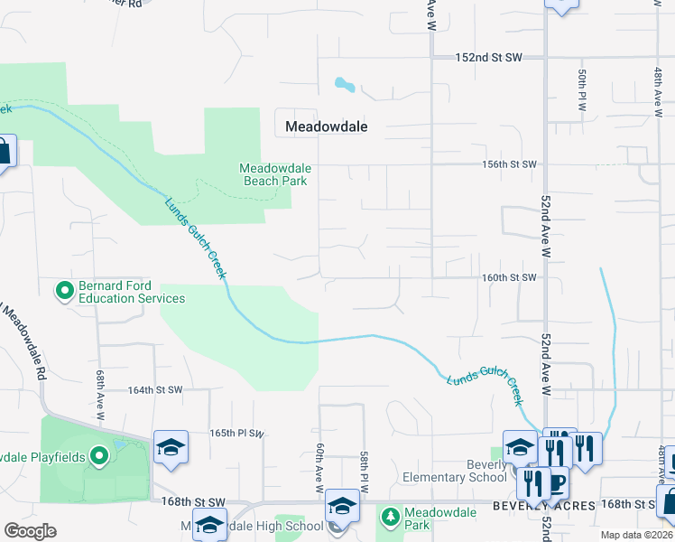 map of restaurants, bars, coffee shops, grocery stores, and more near 5828 159th Street Southwest in Edmonds