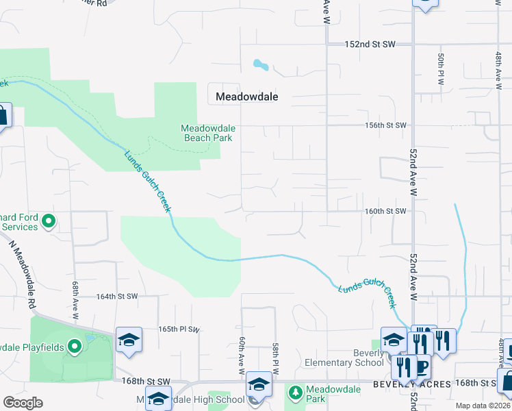 map of restaurants, bars, coffee shops, grocery stores, and more near 5828 159th Street Southwest in Edmonds