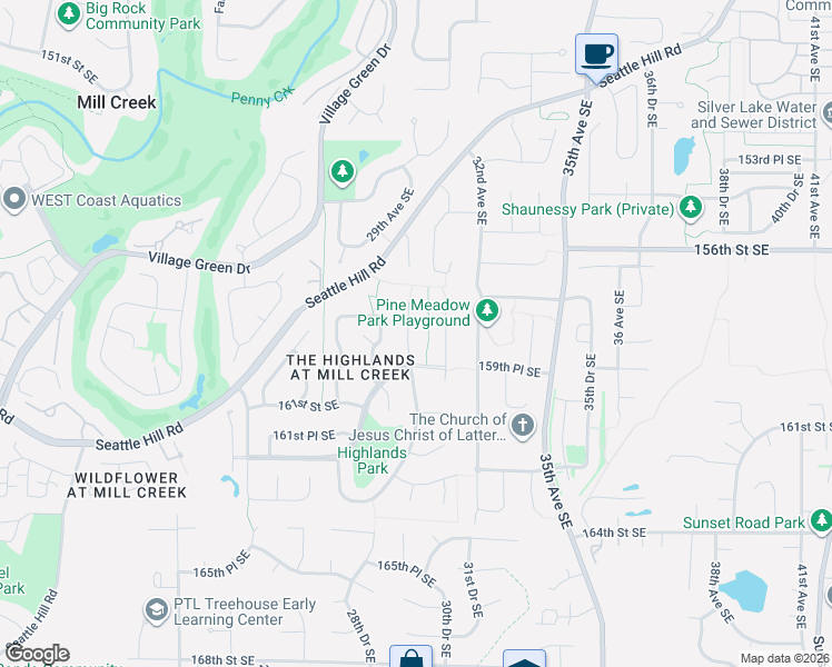 map of restaurants, bars, coffee shops, grocery stores, and more near 15823 29th Drive Southeast in Mill Creek