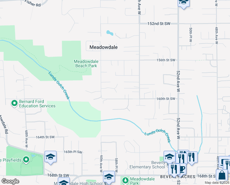map of restaurants, bars, coffee shops, grocery stores, and more near 5828 159th Street Southwest in Edmonds
