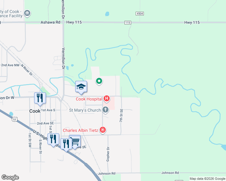 map of restaurants, bars, coffee shops, grocery stores, and more near 512 East Vermilion Boulevard in Cook