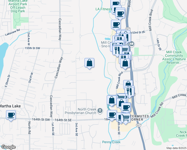 map of restaurants, bars, coffee shops, grocery stores, and more near 504 158th Street Southeast in Bothell