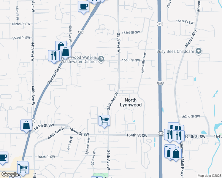 map of restaurants, bars, coffee shops, grocery stores, and more near 3521 159th Place Southwest in Lynnwood