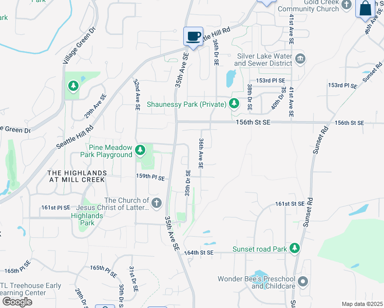 map of restaurants, bars, coffee shops, grocery stores, and more near 15733 35th Drive Southeast in Bothell