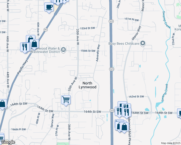 map of restaurants, bars, coffee shops, grocery stores, and more near 3307 159th Lane Southwest in Lynnwood