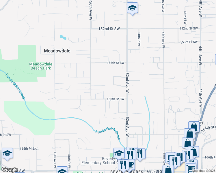 map of restaurants, bars, coffee shops, grocery stores, and more near 5419 160th Street Southwest in Edmonds