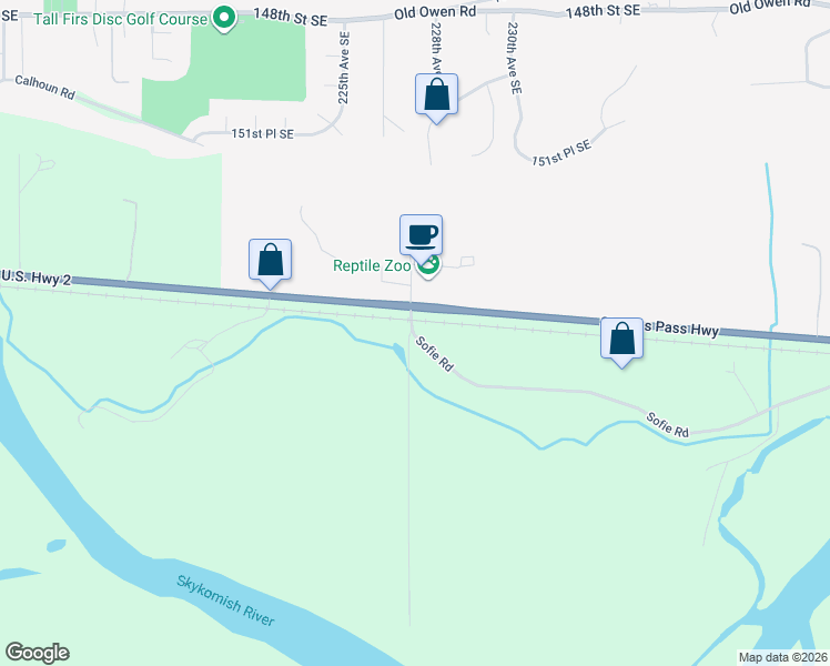 map of restaurants, bars, coffee shops, grocery stores, and more near 16314 227th Avenue Southeast in Monroe