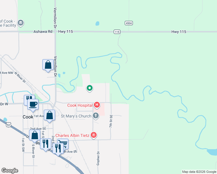 map of restaurants, bars, coffee shops, grocery stores, and more near 109 6th Street Northeast in Cook