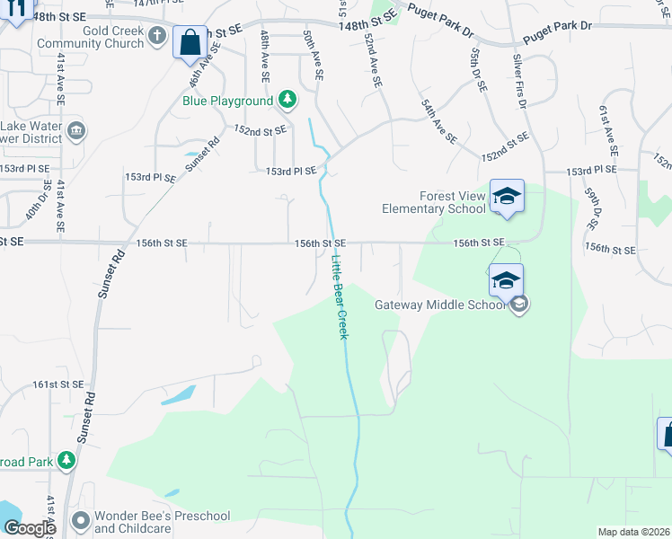 map of restaurants, bars, coffee shops, grocery stores, and more near 5024 156th Street Southeast in Bothell