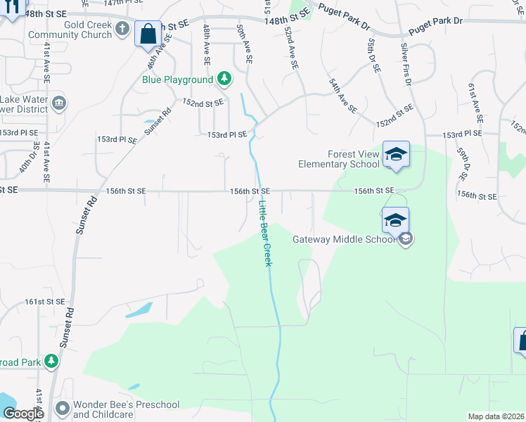 map of restaurants, bars, coffee shops, grocery stores, and more near 5024 156th Street Southeast in Bothell
