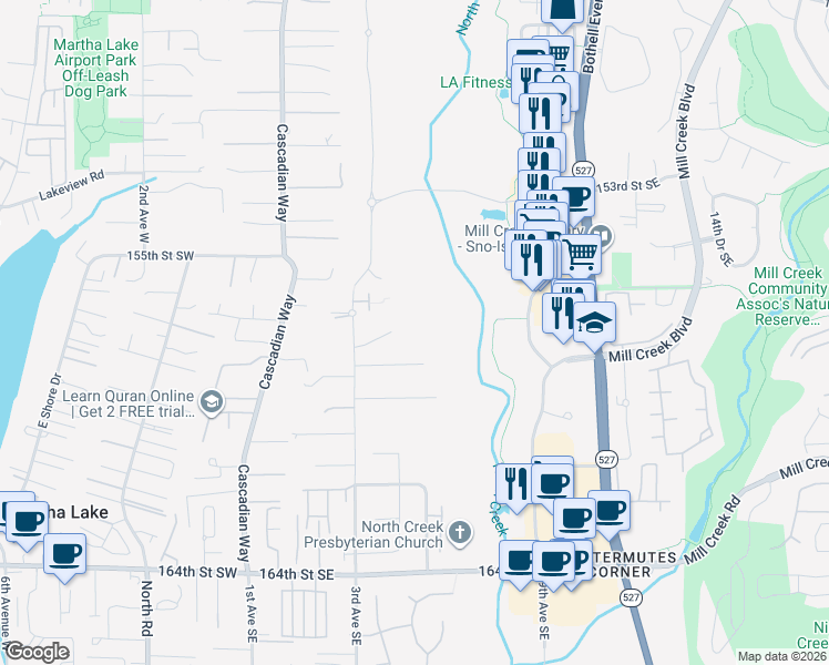 map of restaurants, bars, coffee shops, grocery stores, and more near 15709 3rd Avenue Southeast in Bothell