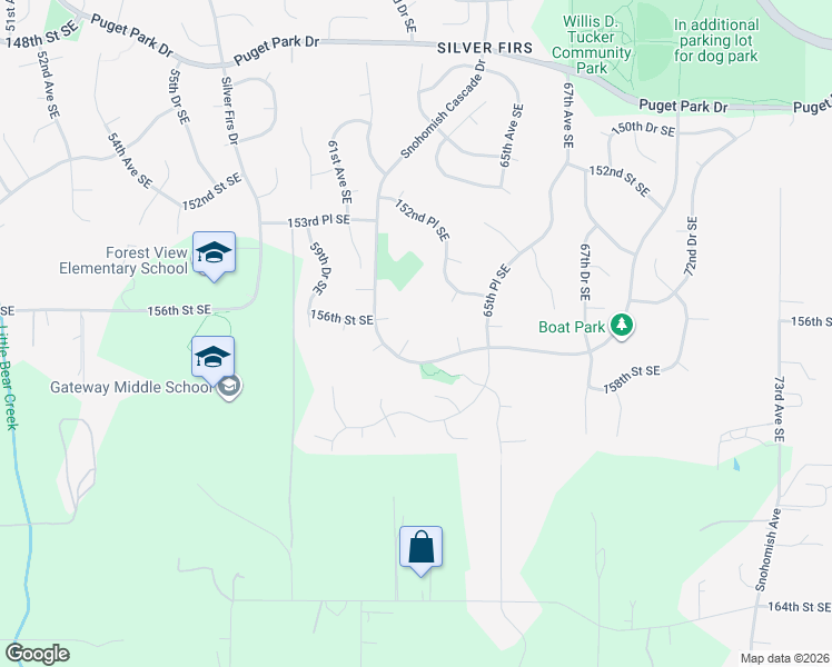 map of restaurants, bars, coffee shops, grocery stores, and more near 15611 62nd Avenue Southeast in Snohomish