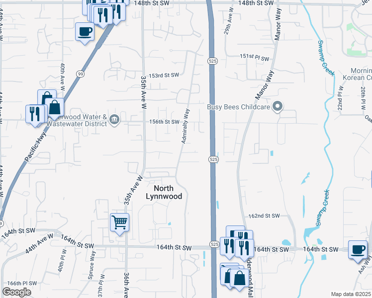 map of restaurants, bars, coffee shops, grocery stores, and more near 15714 Admiralty Way in Lynnwood
