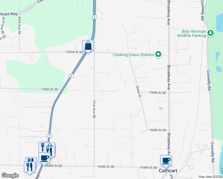 map of restaurants, bars, coffee shops, grocery stores, and more near 9223 156th Street Southeast in Snohomish