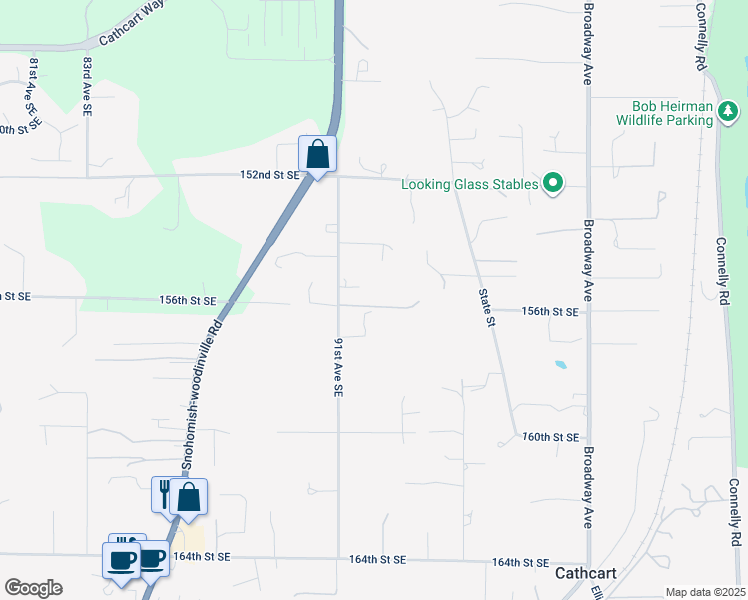 map of restaurants, bars, coffee shops, grocery stores, and more near 9209 156th Street Southeast in Snohomish
