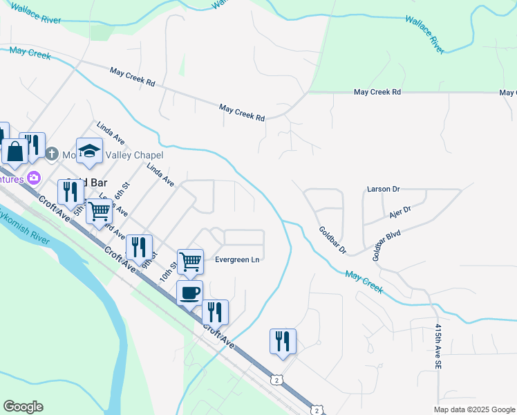 map of restaurants, bars, coffee shops, grocery stores, and more near 432 Evergreen Way in Gold Bar
