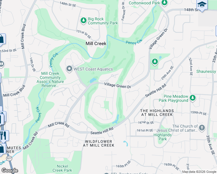 map of restaurants, bars, coffee shops, grocery stores, and more near 15620 23rd Lane Southeast in Mill Creek