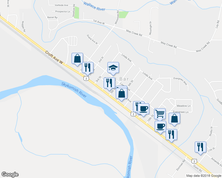 map of restaurants, bars, coffee shops, grocery stores, and more near 107 5th Street in Gold Bar