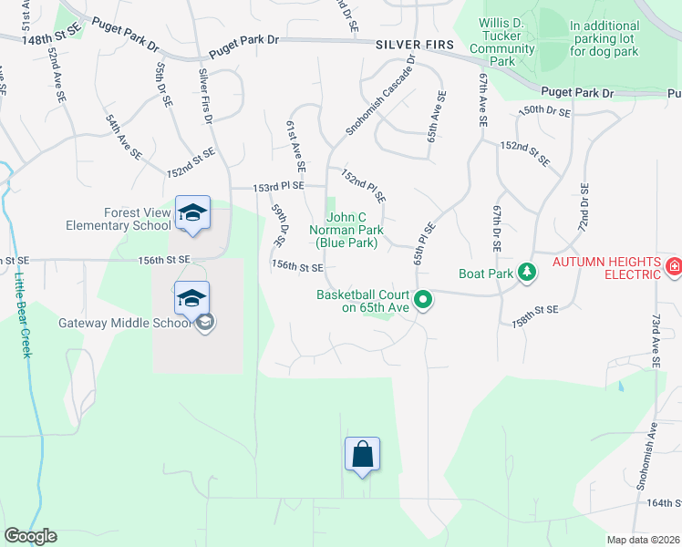 map of restaurants, bars, coffee shops, grocery stores, and more near 6011 156th Street Southeast in Snohomish