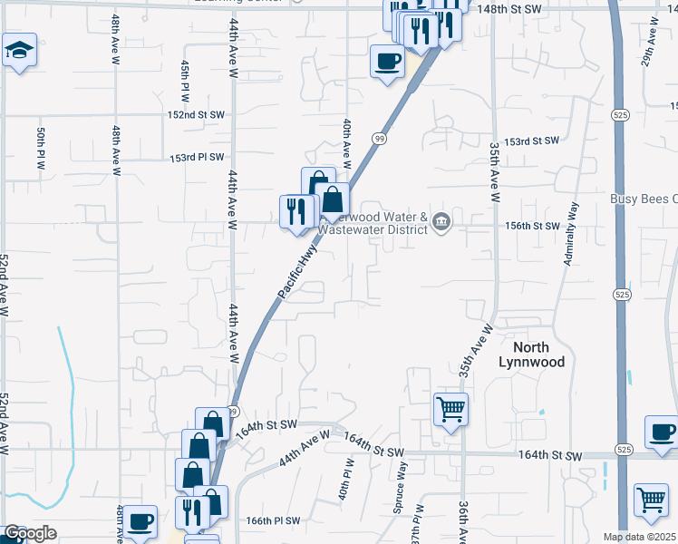 map of restaurants, bars, coffee shops, grocery stores, and more near 15720 40th Ave W in Lynnwood