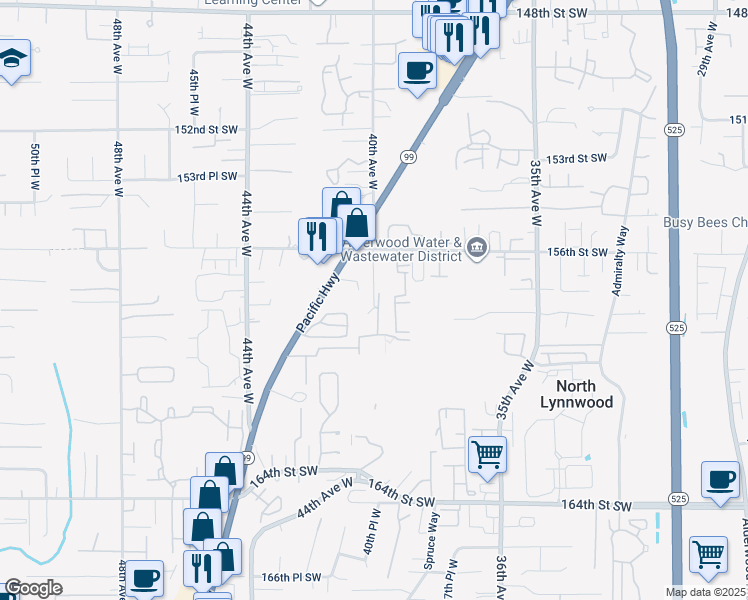 map of restaurants, bars, coffee shops, grocery stores, and more near 15720 40th Avenue West in Lynnwood