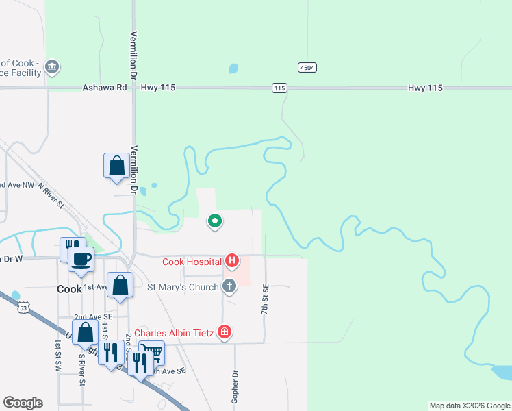 map of restaurants, bars, coffee shops, grocery stores, and more near 109 6th St NE in Cook