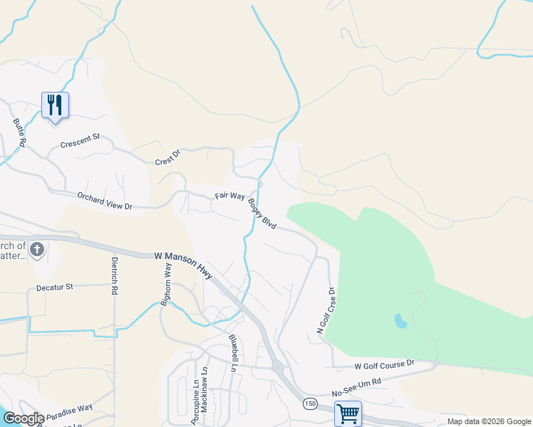 map of restaurants, bars, coffee shops, grocery stores, and more near 139 Bogey Boulevard in Chelan