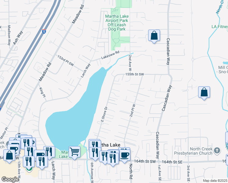 map of restaurants, bars, coffee shops, grocery stores, and more near 15625 E Shore Dr in Lynnwood