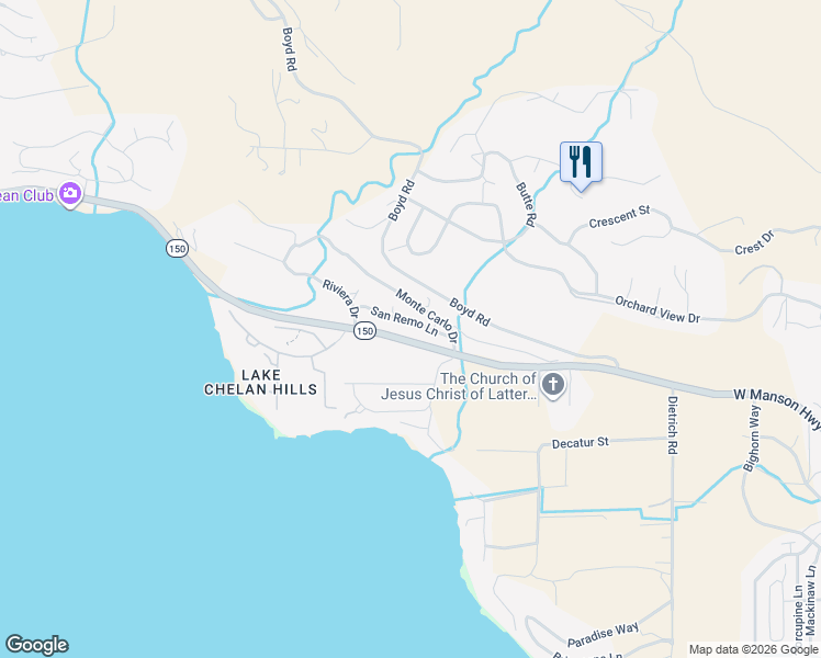 map of restaurants, bars, coffee shops, grocery stores, and more near 112 San Remo Lane in Chelan