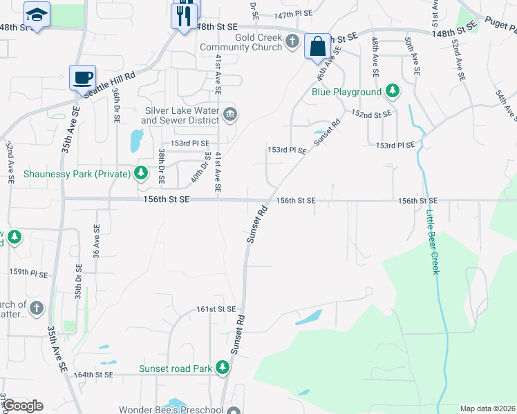 map of restaurants, bars, coffee shops, grocery stores, and more near 15611 42nd Drive Southeast in Bothell