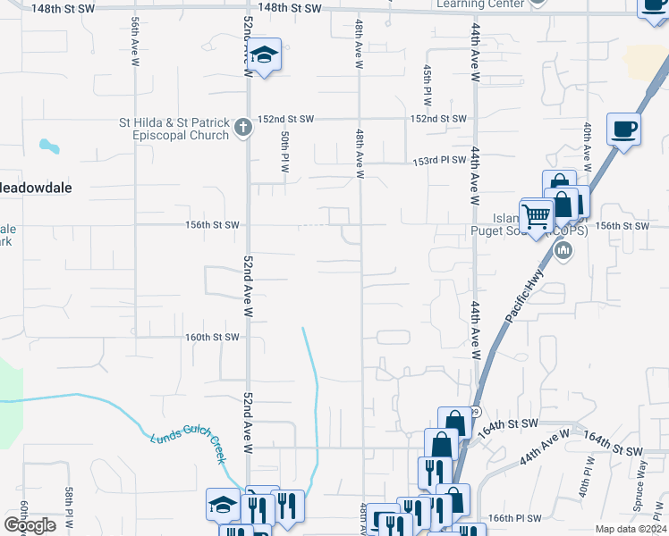 map of restaurants, bars, coffee shops, grocery stores, and more near 15716 48th Avenue West in Edmonds