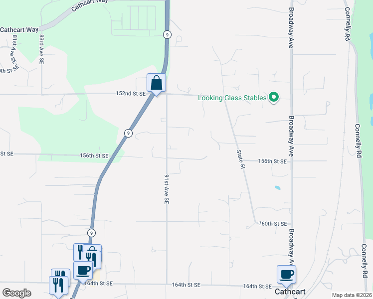map of restaurants, bars, coffee shops, grocery stores, and more near 9209 156th Street Southeast in Snohomish