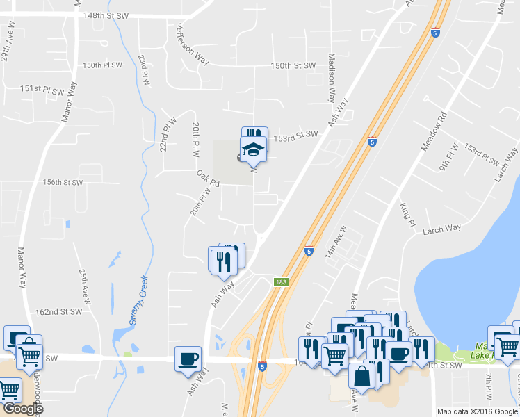 map of restaurants, bars, coffee shops, grocery stores, and more near 15701 18th Ave W in Lynnwood