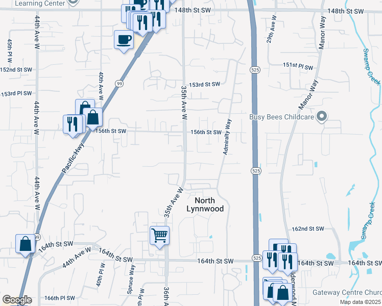 map of restaurants, bars, coffee shops, grocery stores, and more near in North Lynnwood