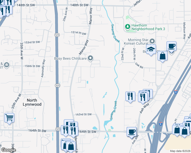 map of restaurants, bars, coffee shops, grocery stores, and more near 15715 26th Place West in Lynnwood