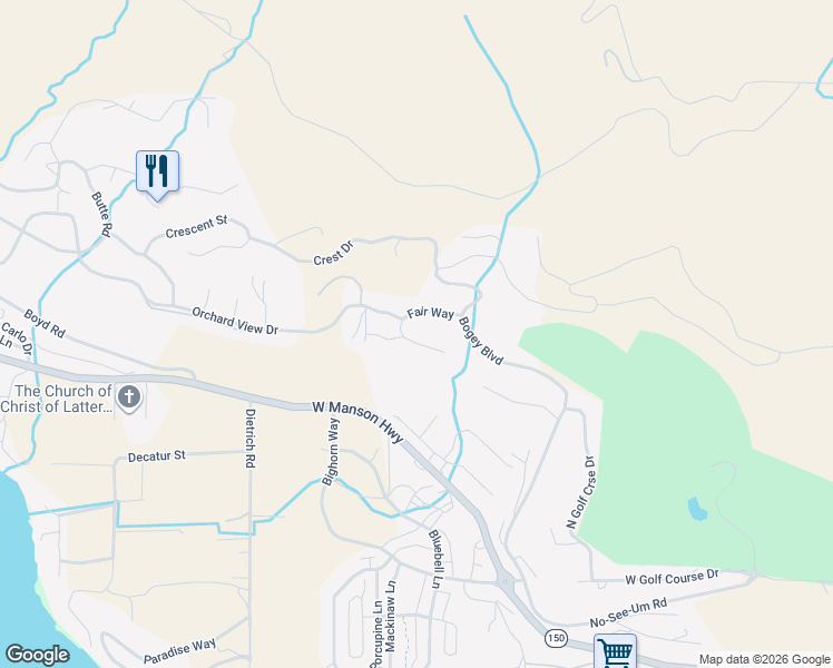 map of restaurants, bars, coffee shops, grocery stores, and more near 136 Fair Way in Chelan