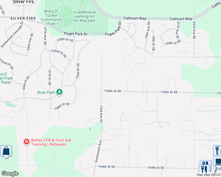 map of restaurants, bars, coffee shops, grocery stores, and more near 7331 156th Street Southeast in Snohomish
