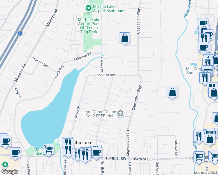 map of restaurants, bars, coffee shops, grocery stores, and more near 201 156th Place Southwest in Bothell