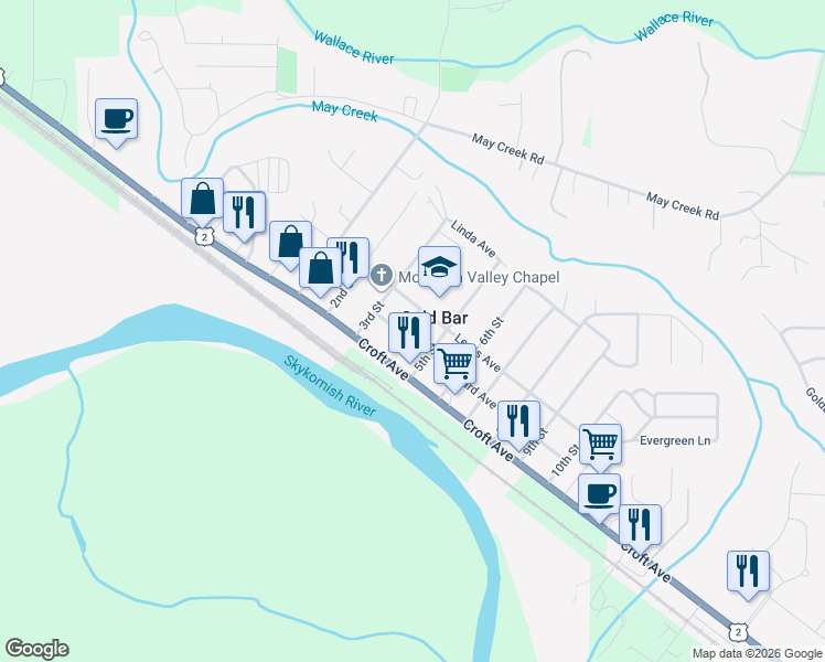 map of restaurants, bars, coffee shops, grocery stores, and more near 107 5th Street in Gold Bar