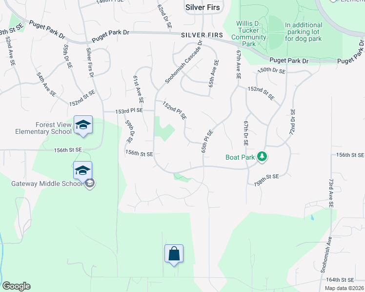 map of restaurants, bars, coffee shops, grocery stores, and more near 15611 62nd Avenue Southeast in Snohomish